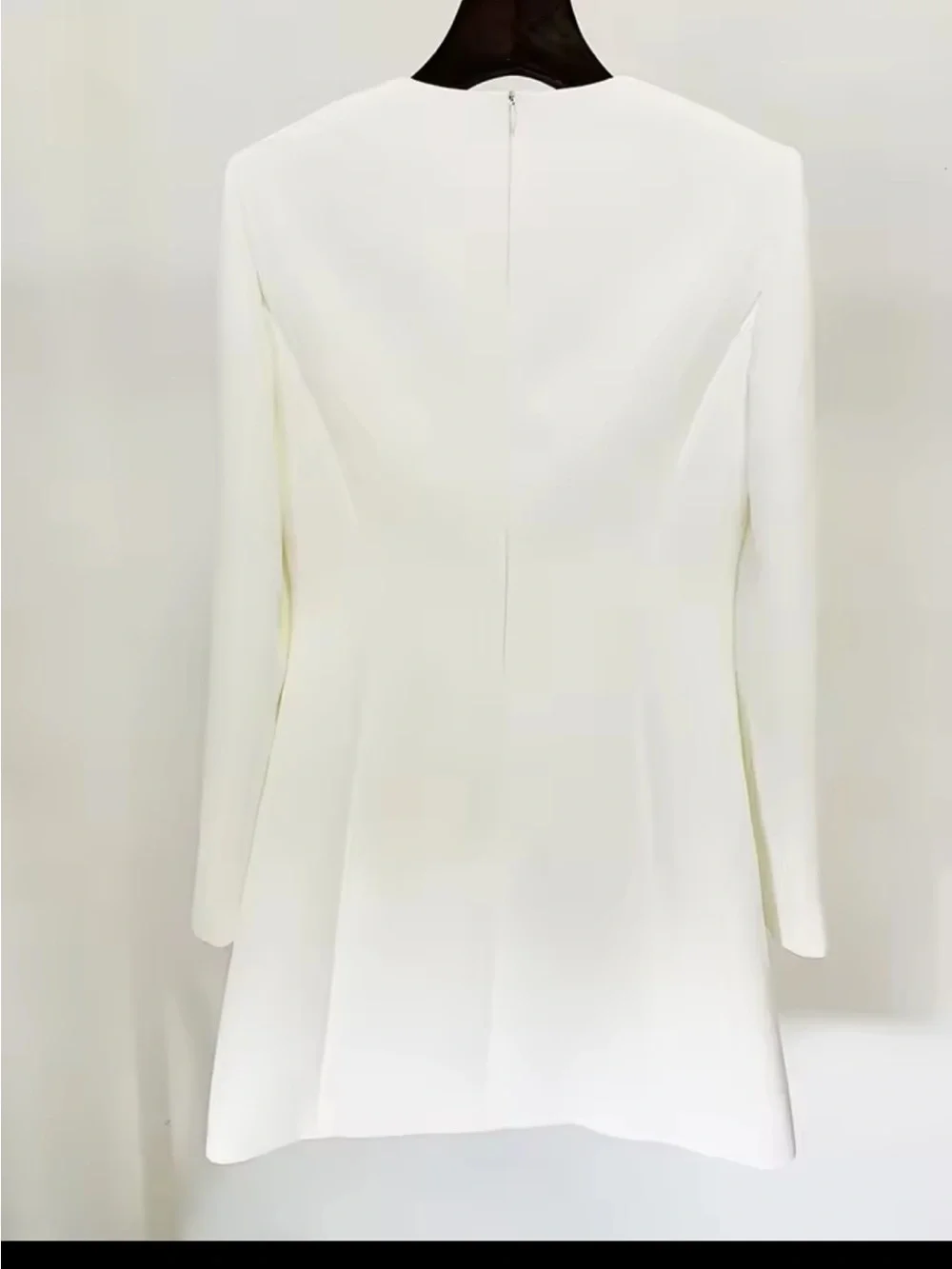 White Long-Sleeve Mini Dress with Black Ribbon Accents wedding - Picture 2 of 3